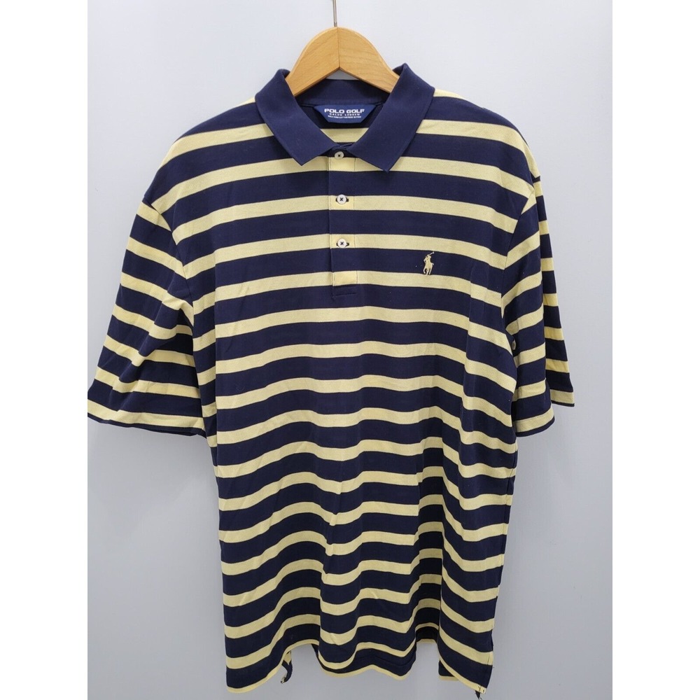 Polo Golf Shirt Mens XL‎ Ralph Lauren Blue Yellow Striped Pima Cotton